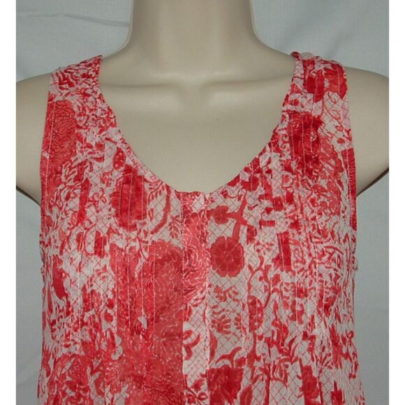 CONVERSE Red Print Sz Small Sleeveless Semi Sheer Roomy Pintucked Flowy Shirt - Picture 2 of 3